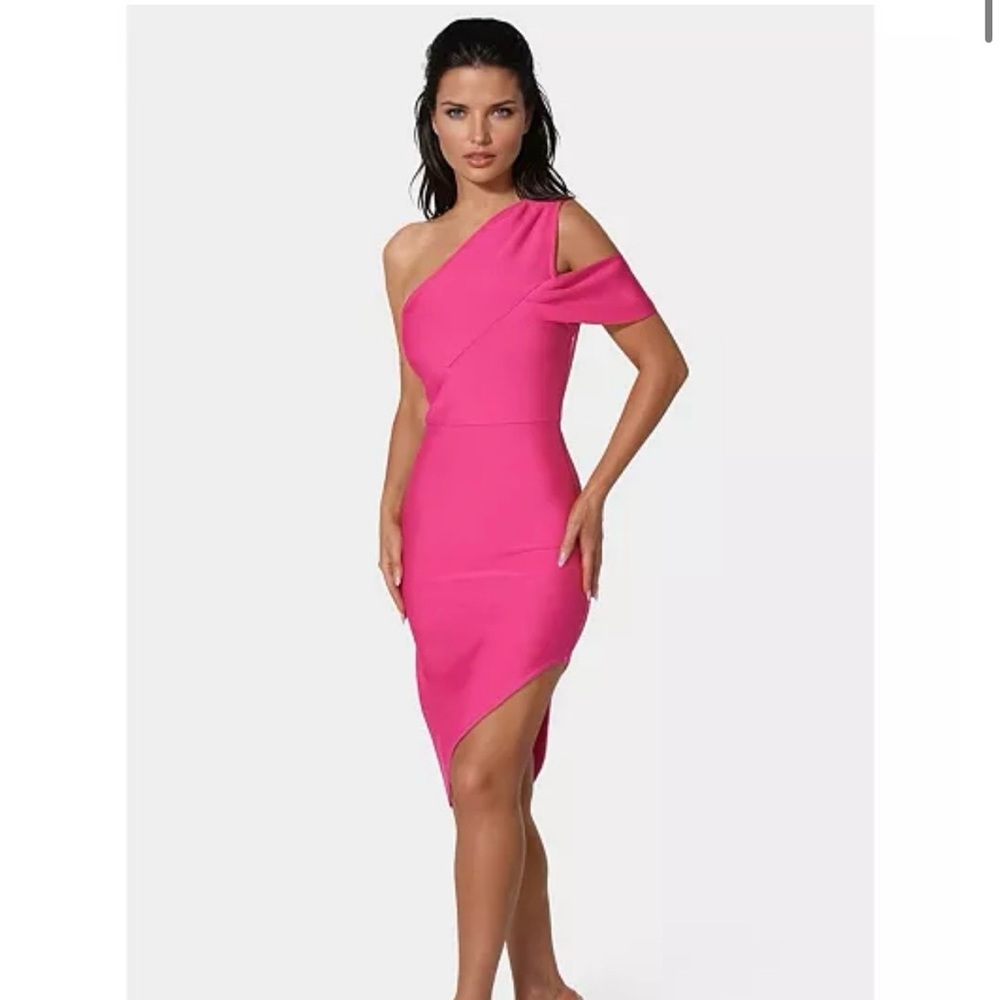 Bebe
Women's Asymmetrical High Slit Bandage Midi Dress